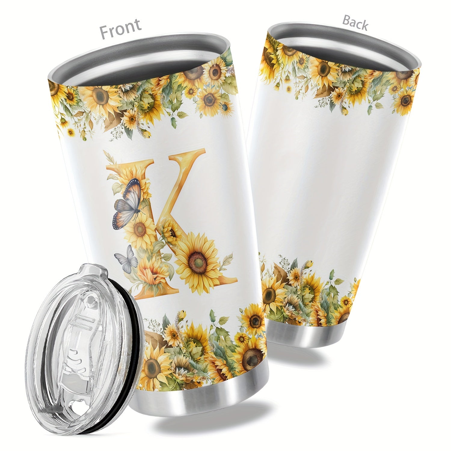20oz Floral Initials Double-Walled Travel Mug for Women