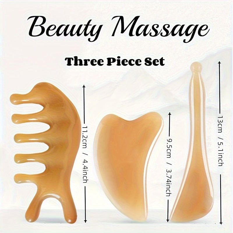 Set of 3 Full-Body and Face Massage Boards for Slimming, Meridian Dredging, Essential Oil, Skin and Muscle Relaxation