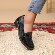 Women's Black Chunky Heel Square Toe Slip-On Shoes