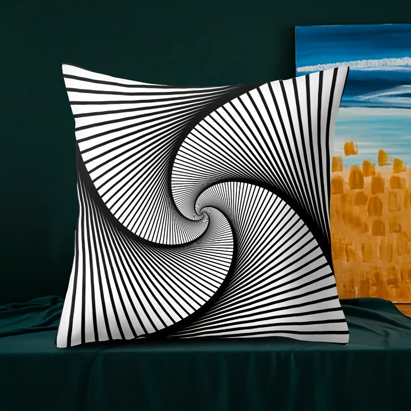 Black and White Striped Velvet Pillowcase 44cm Square Double Sided Print for Living Room Office