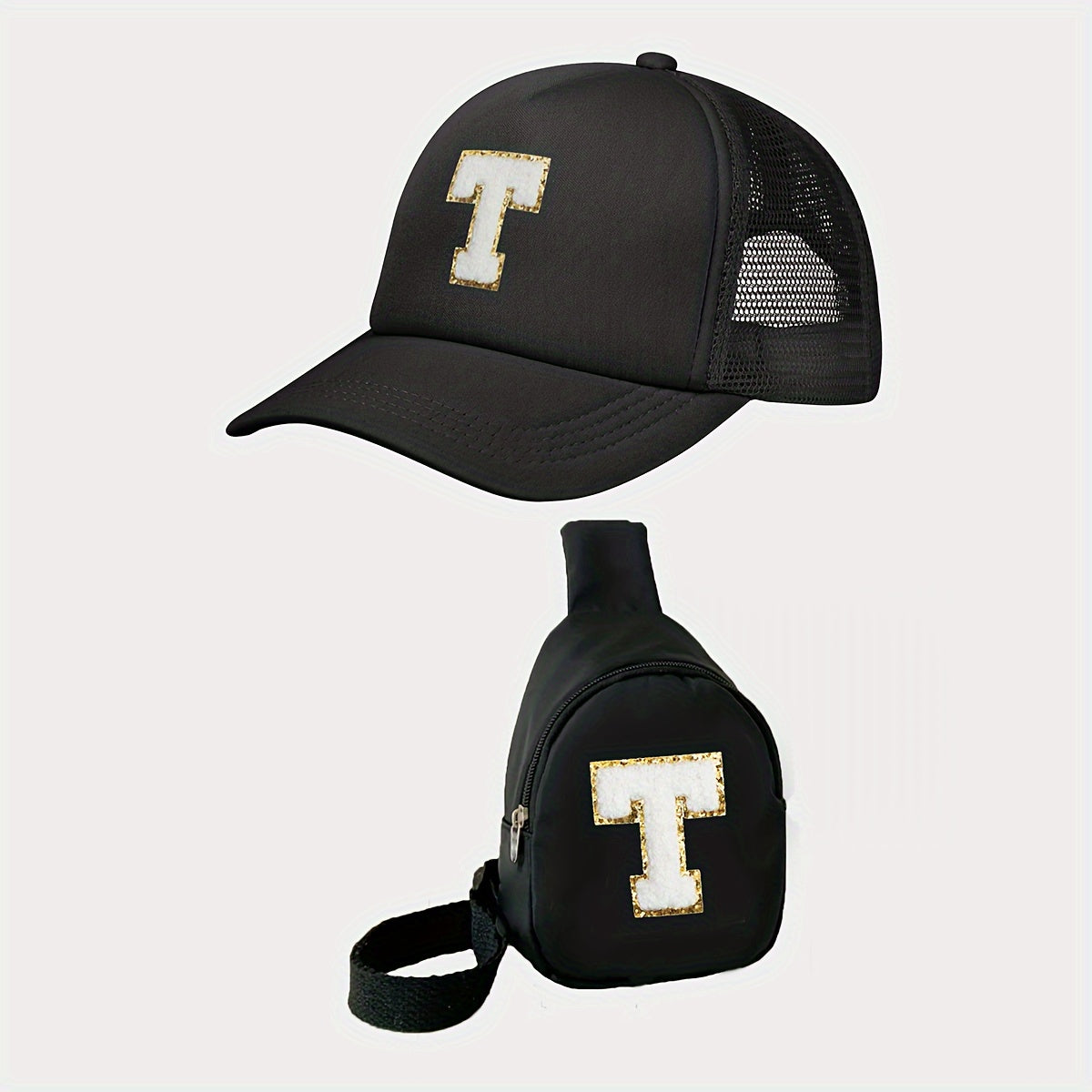 Boy's Accessories Set Waist Bag and Baseball Cap Black Polyester Adjustable Casual Sports