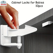 Set of 10 Childproof Cabinet Locks for Baby Safety Discreet Adhesive Drawer Latches Easy Installation