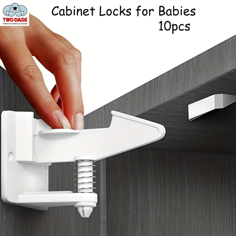 Set of 10 Childproof Cabinet Locks for Baby Safety Discreet Adhesive Drawer Latches Easy Installation