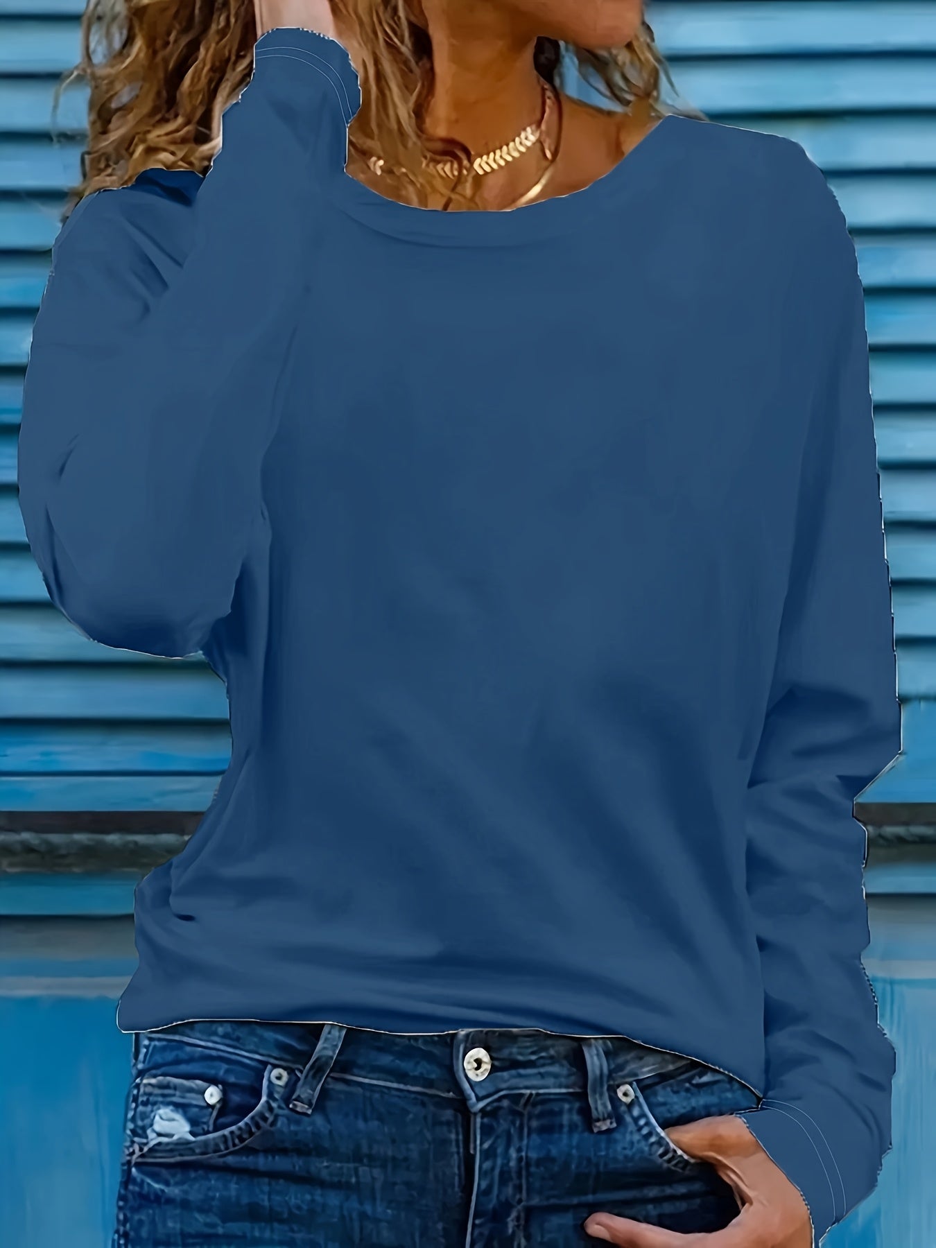 Women's Long Sleeve Cotton Crew Neck Tops - Solid Colors, Loose Fit, Fall Spring Ready