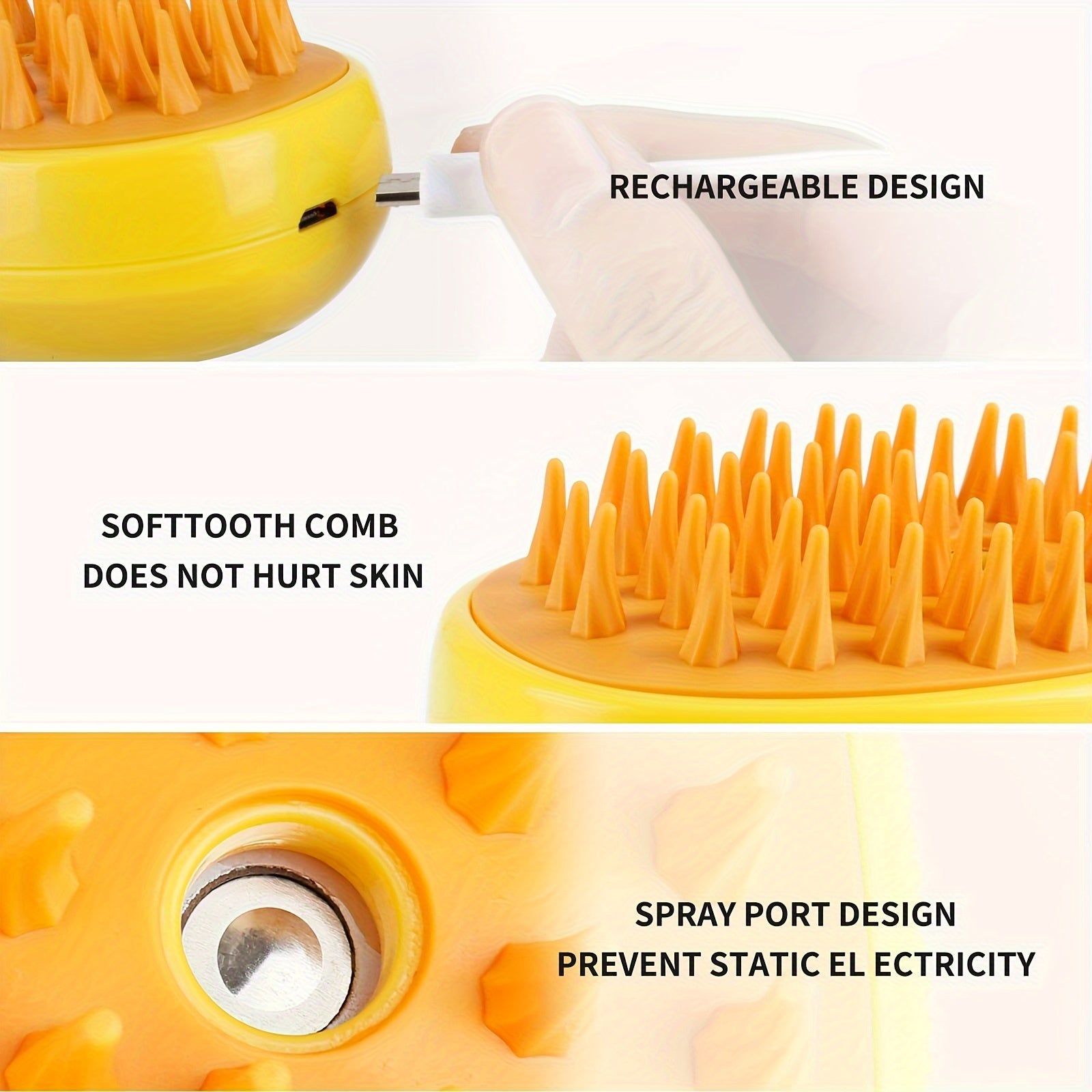 Self-Cleaning Cat and Dog Steam Grooming Brush Silicone Pet Hair Remover Massager