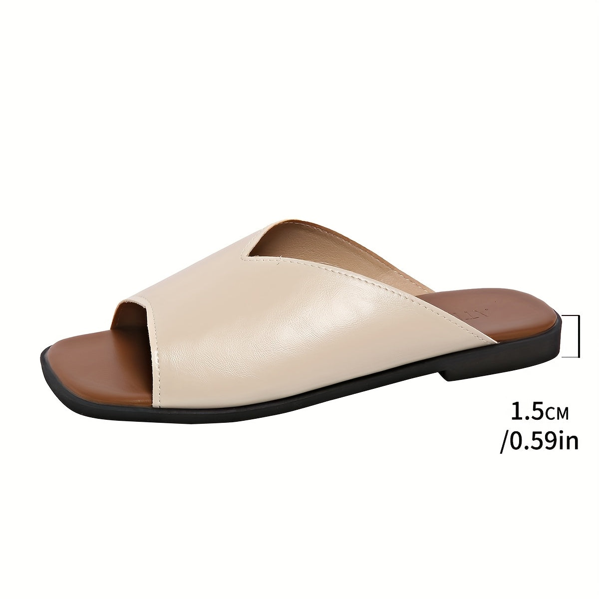 Women's Flat Sandals Black PU Slip-On Square Toe Casual Beach Shoes