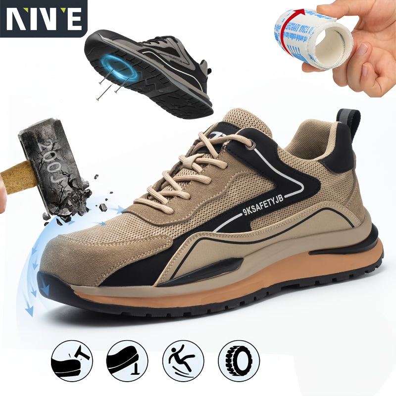 Men's Safety Work Shoes with Metal Toe Cap Puncture Resistant Non-Slip Durable Fabric for Gardening and Farm