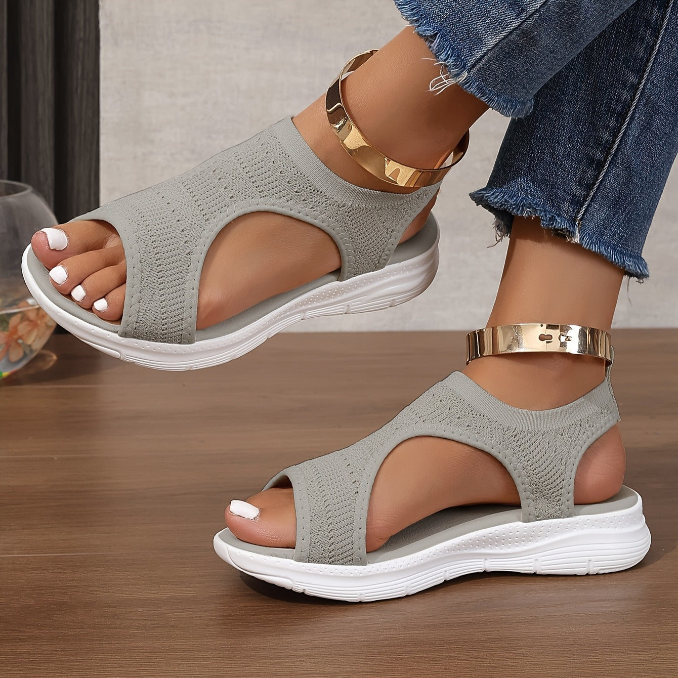 Women’s Mesh Slip-On Sneakers Casual Breathable Summer Open-Toe Low-Top