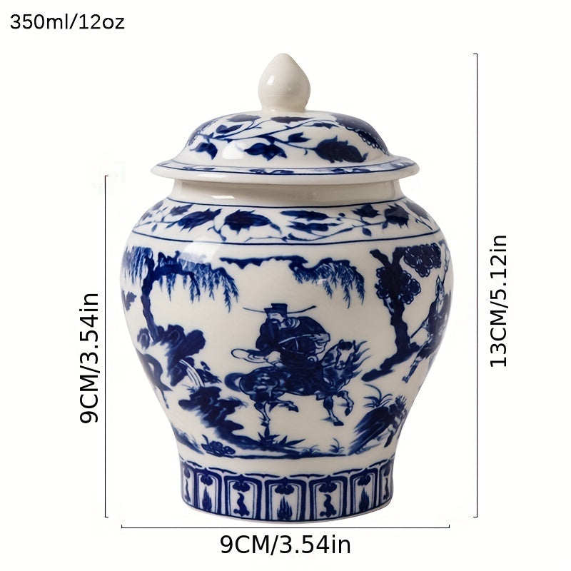 Blue and White Porcelain Tea Storage Jar 350ml with Lid for Black and Pu'er Tea