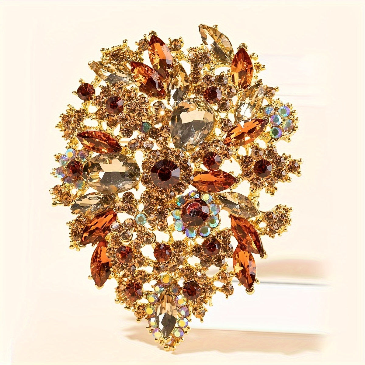 Elegant Rhinestone Brooch Pin Irregular Shape Gold Plated Sparkly Gemstone Jewelry