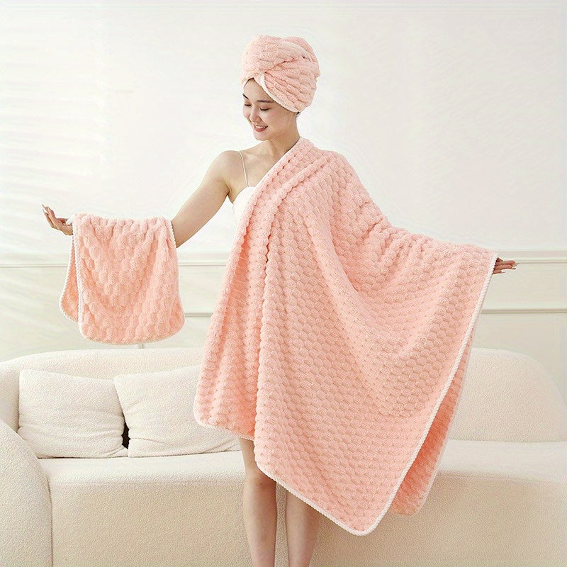 Large Pink Coral Fleece Bath Towel Ultra-Soft Absorbent Lint-Free Stylish