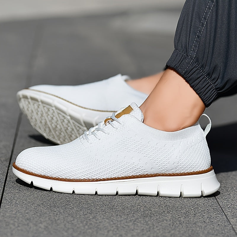 Men's Breathable Knit Business Casual Shoes Beige Brown Leather Upper EVA Sole Round Toe All-Season