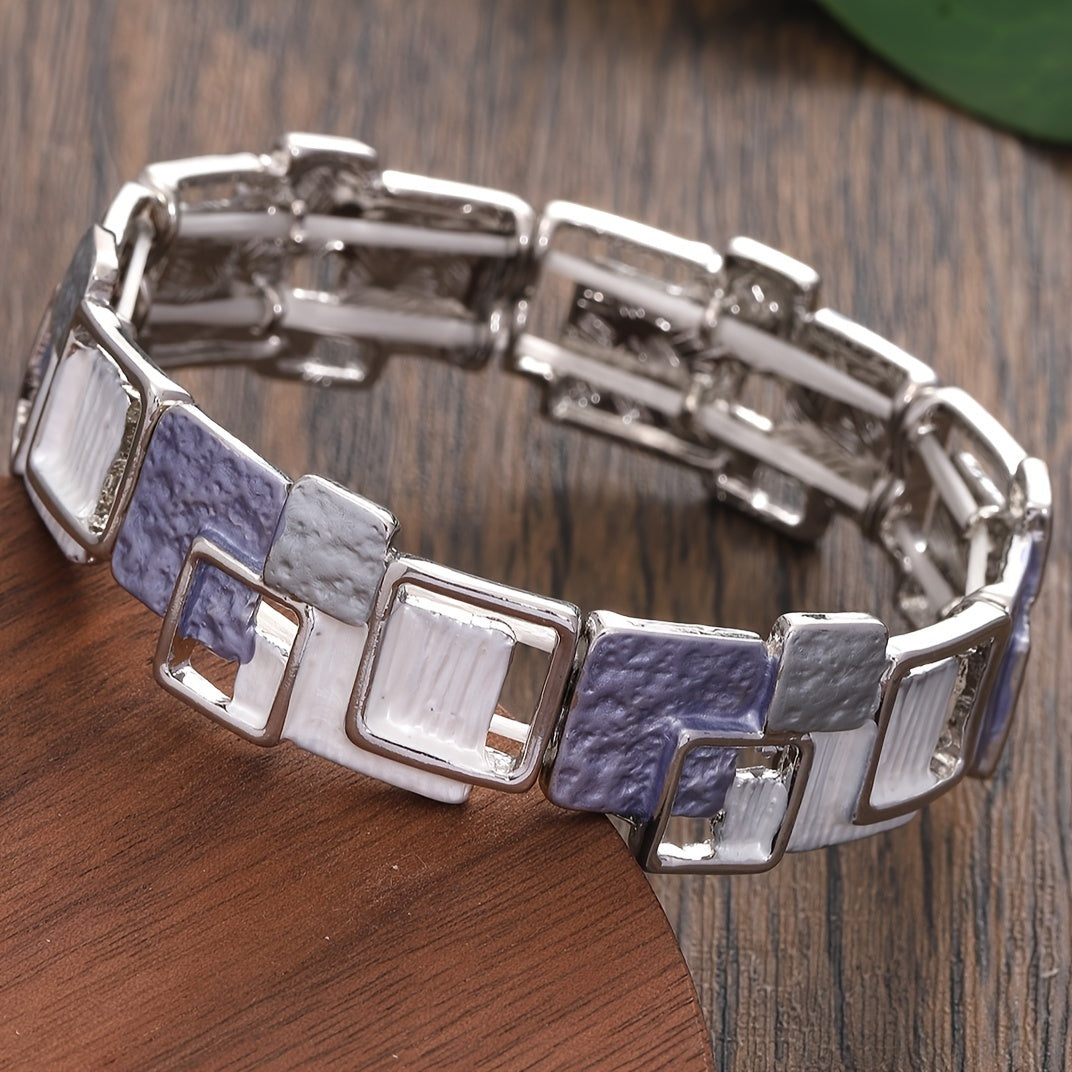 Zinc Alloy Geometric Square Bracelet Unisex Vintage Style Flexible Band