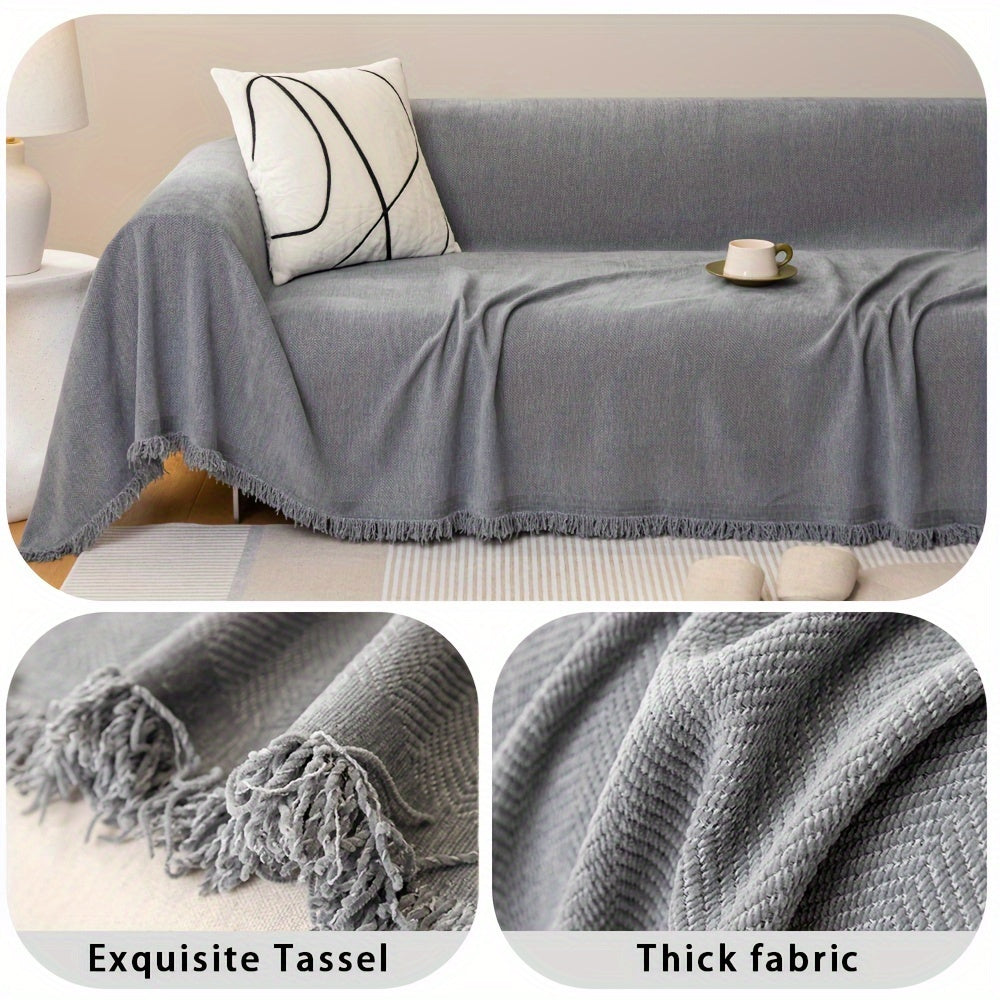 Chenille Sofa Cover with Herringbone Pattern Pet-Friendly Anti-Slip Dustproof Machine Washable Fits Armchair to 4-Seater Living Room