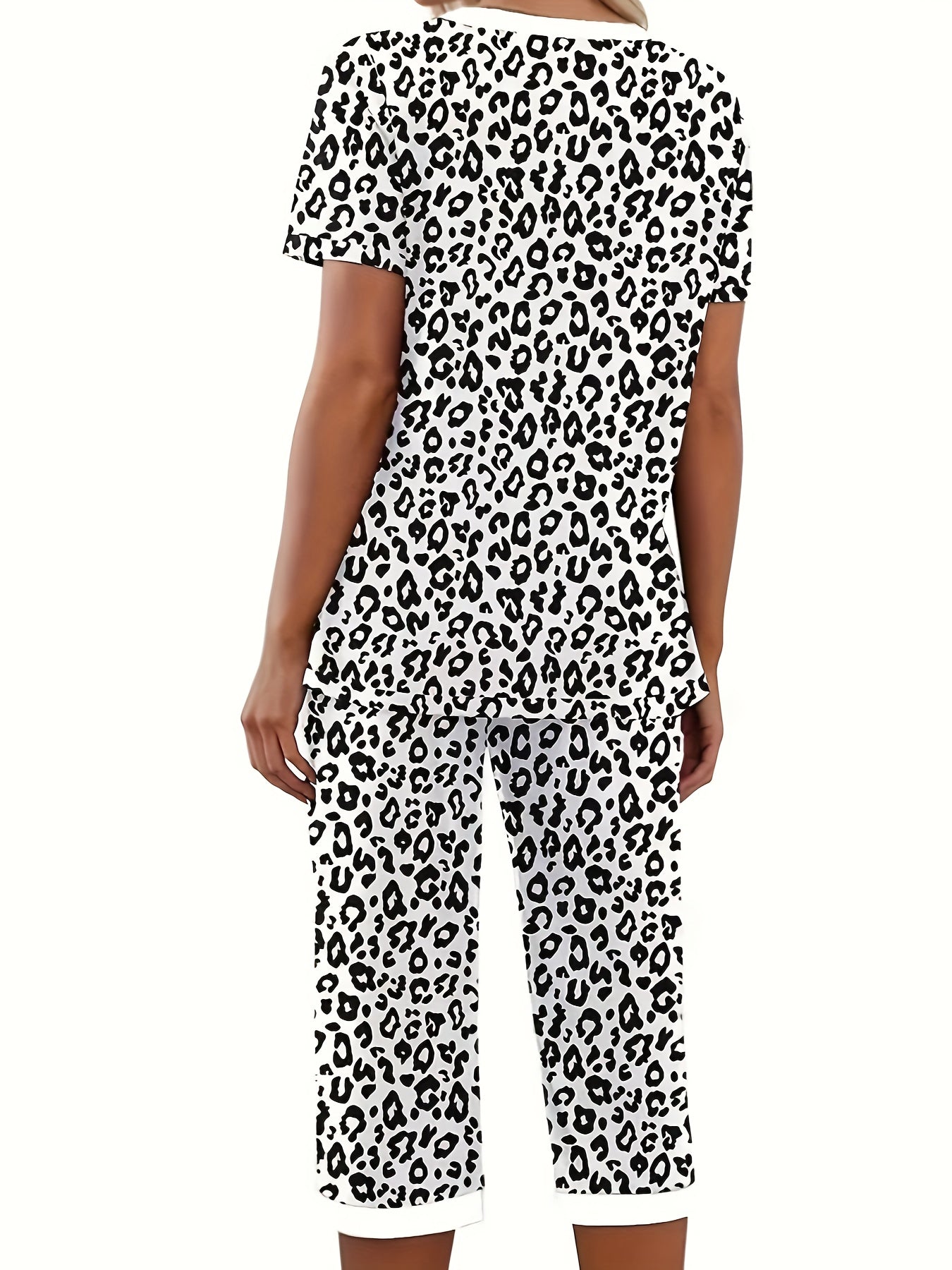 Women's Leopard Print Casual Pajama Set Large Size