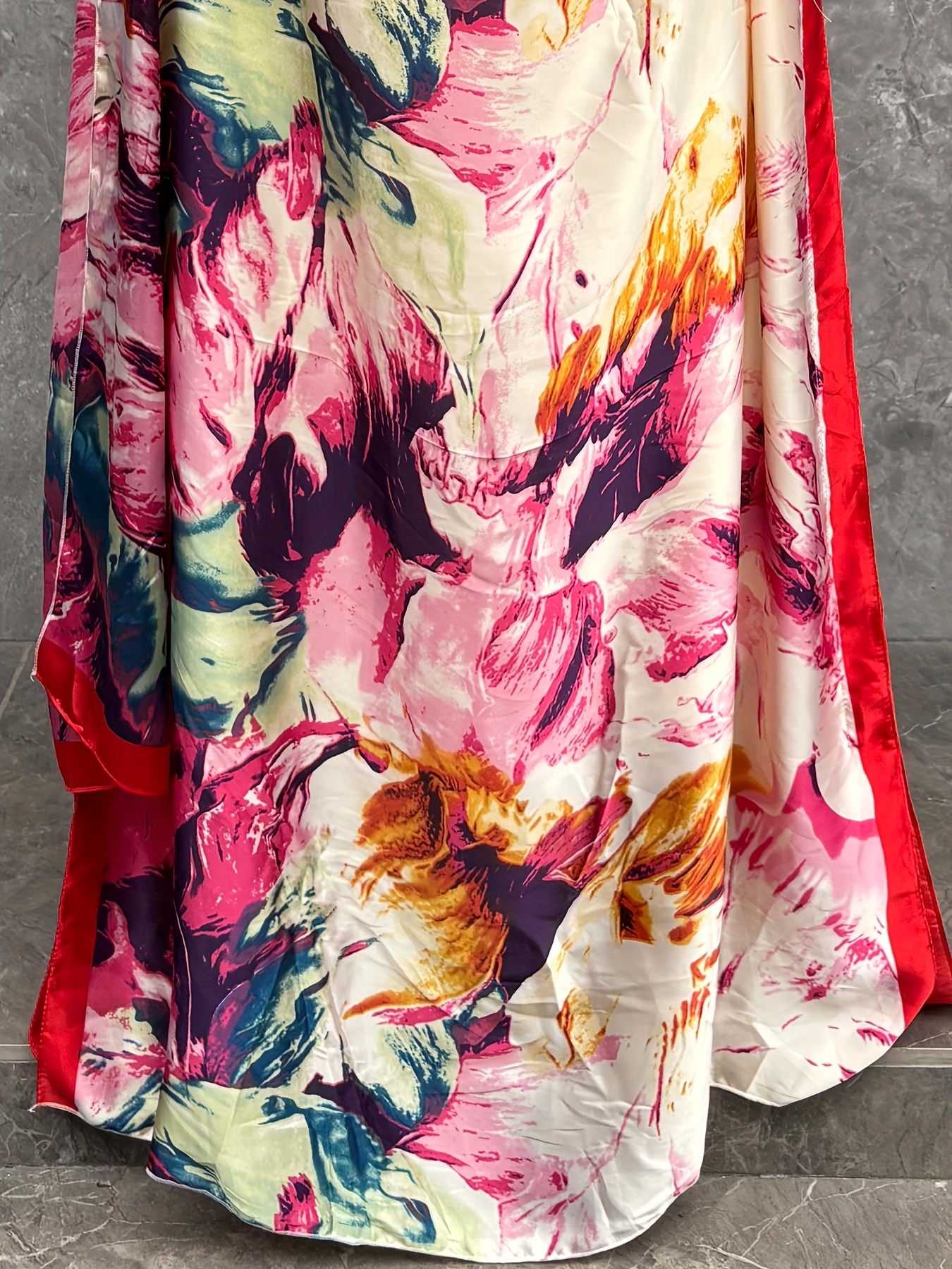 Plus Size Turkish Robe With Scarf Floral Print Batwing Sleeves