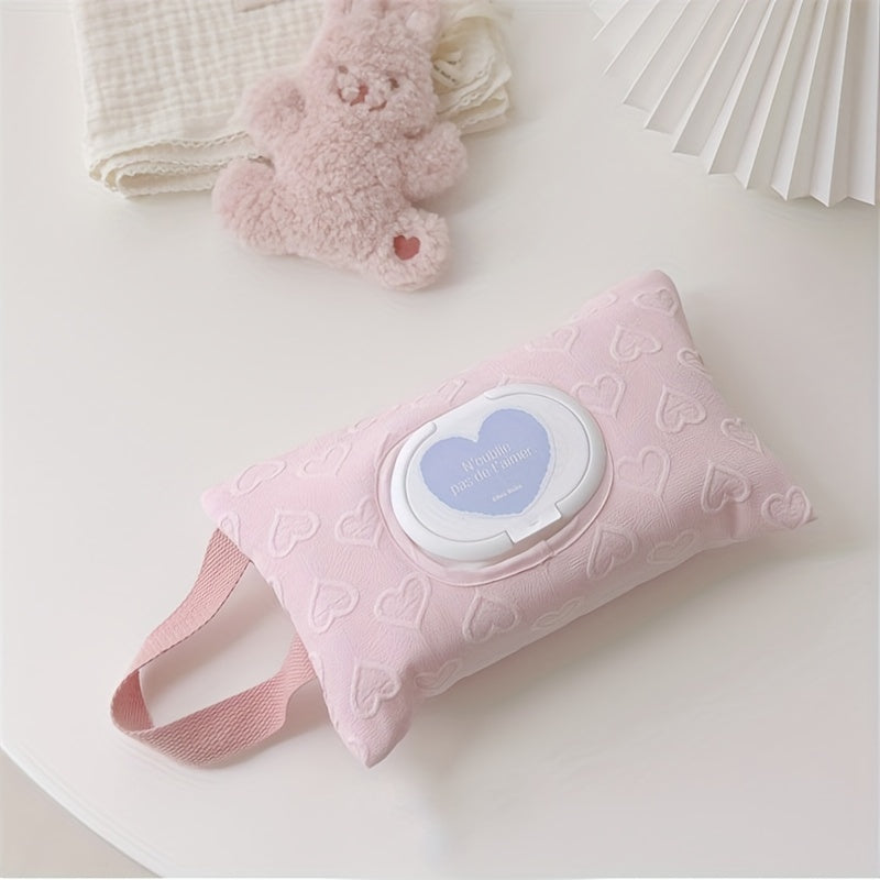Portable Wet Wipe Organizer Pink White 3D Heart Design Travel Storage Pouch