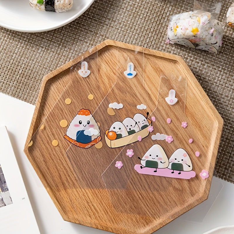 Упаковка из 50 милых треугольных сумок для рисовых шариков-суши - Изготовлены из пищевого полипропилена (PP), безопасные для микроволновой печи обертки нори, многоразовые сумки для онигири.