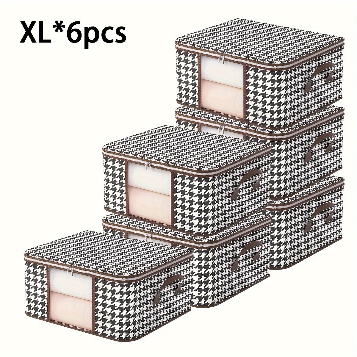 Houndstooth Pattern Clothes Storage Bag with Transparent Window Non-Woven Foldable Dustproof Organizer