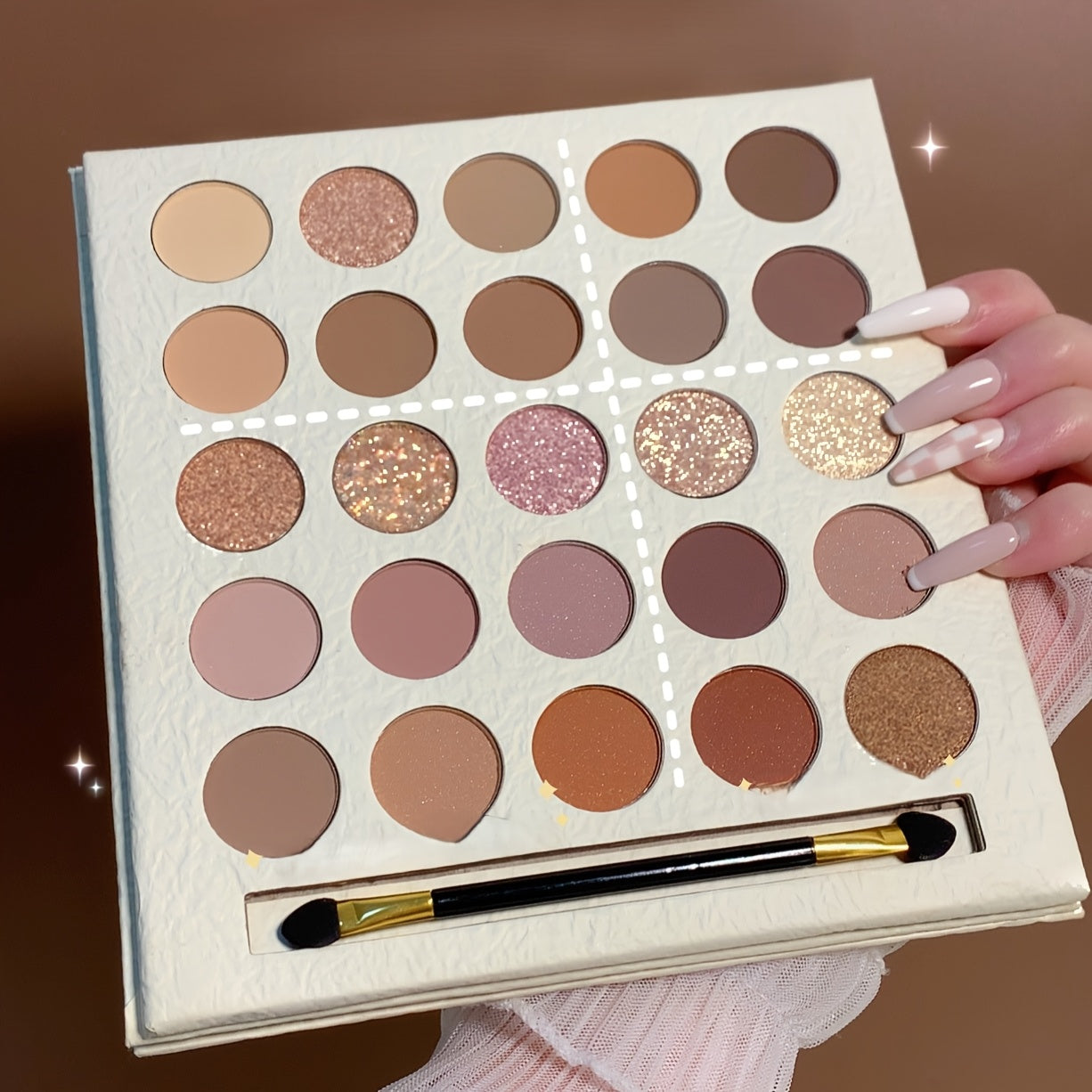 25-Color Eyeshadow Palette with Blush and Highlighter for Beginners Matte and Shimmery