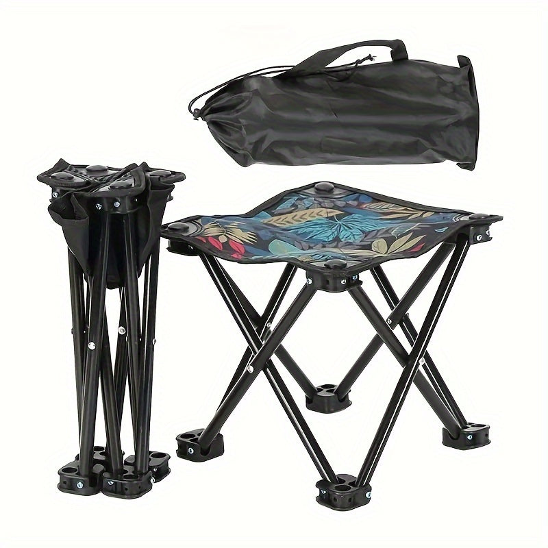 Portable Camping Stool with Storage Bag and Side Pocket, Stainless Steel Frame, Blue Mesh Seat