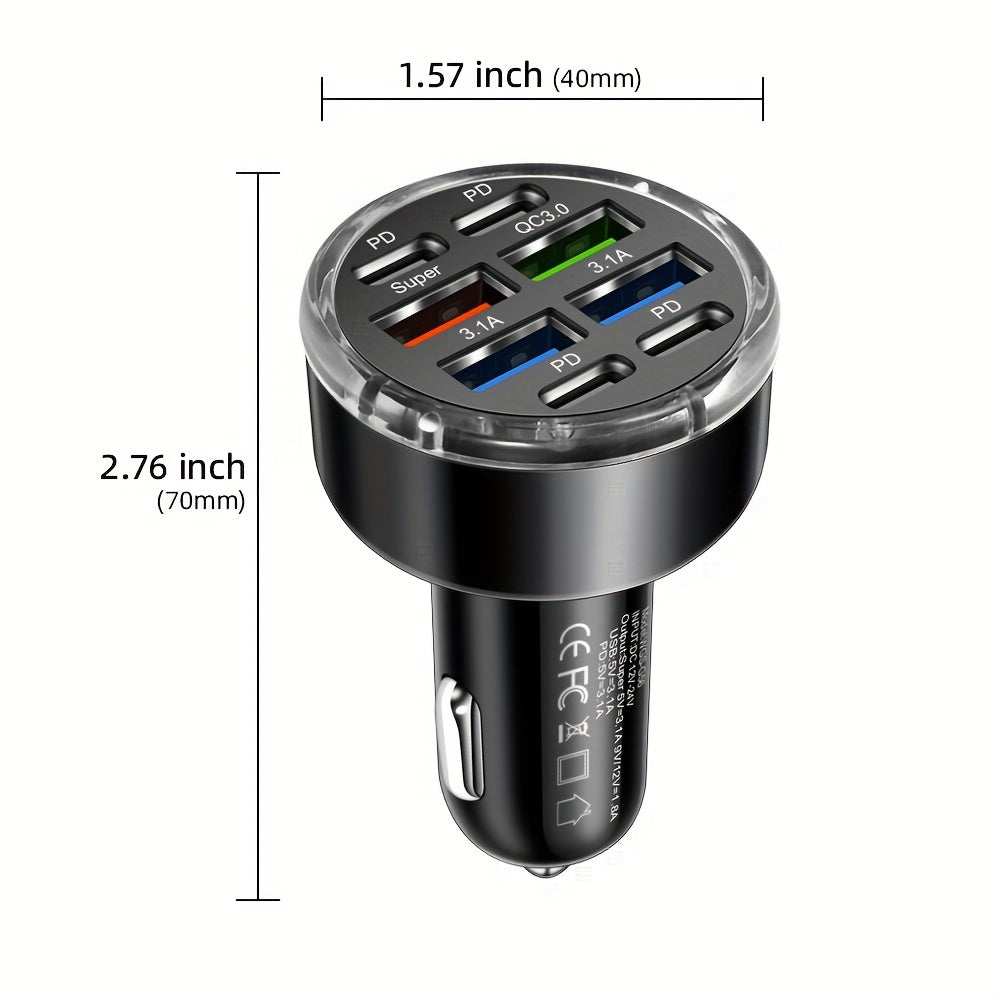 8-в-1 Быстрая зарядка для автомобиля с USB-разъемами для телефона и планшета