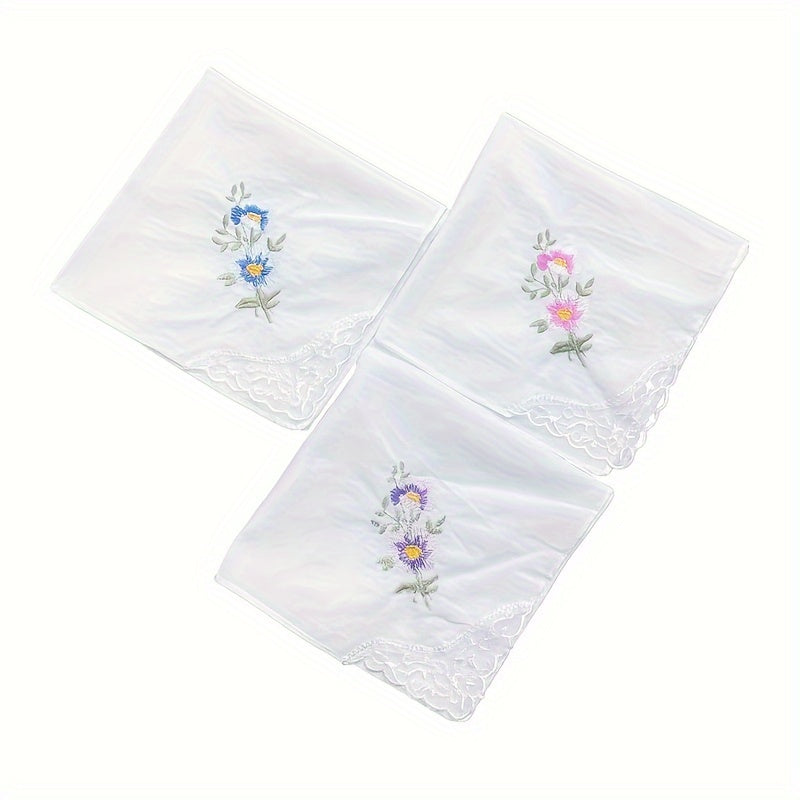 White Embroidered Flower Cotton Square Scarves Pack of 6 12 or 18