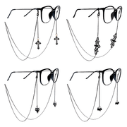 Halloween Goth Ko'zoynak Zanjiri, Xoch, Qarg'a, Mushuk va It Bezaklari bilan - Quyosh Ko'zoynaklari va O'qish Ko'zoynaklari uchun Lanyard Strap, Qiziqarli Yuzni Qoplovchi Usul - 4 dona to'plam