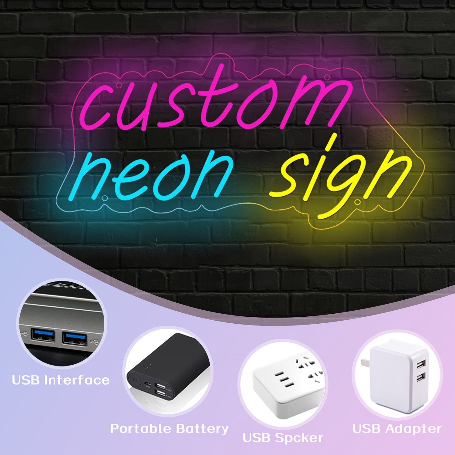 Letrero de neón USB personalizable con interruptor regulable para iluminación personalizada