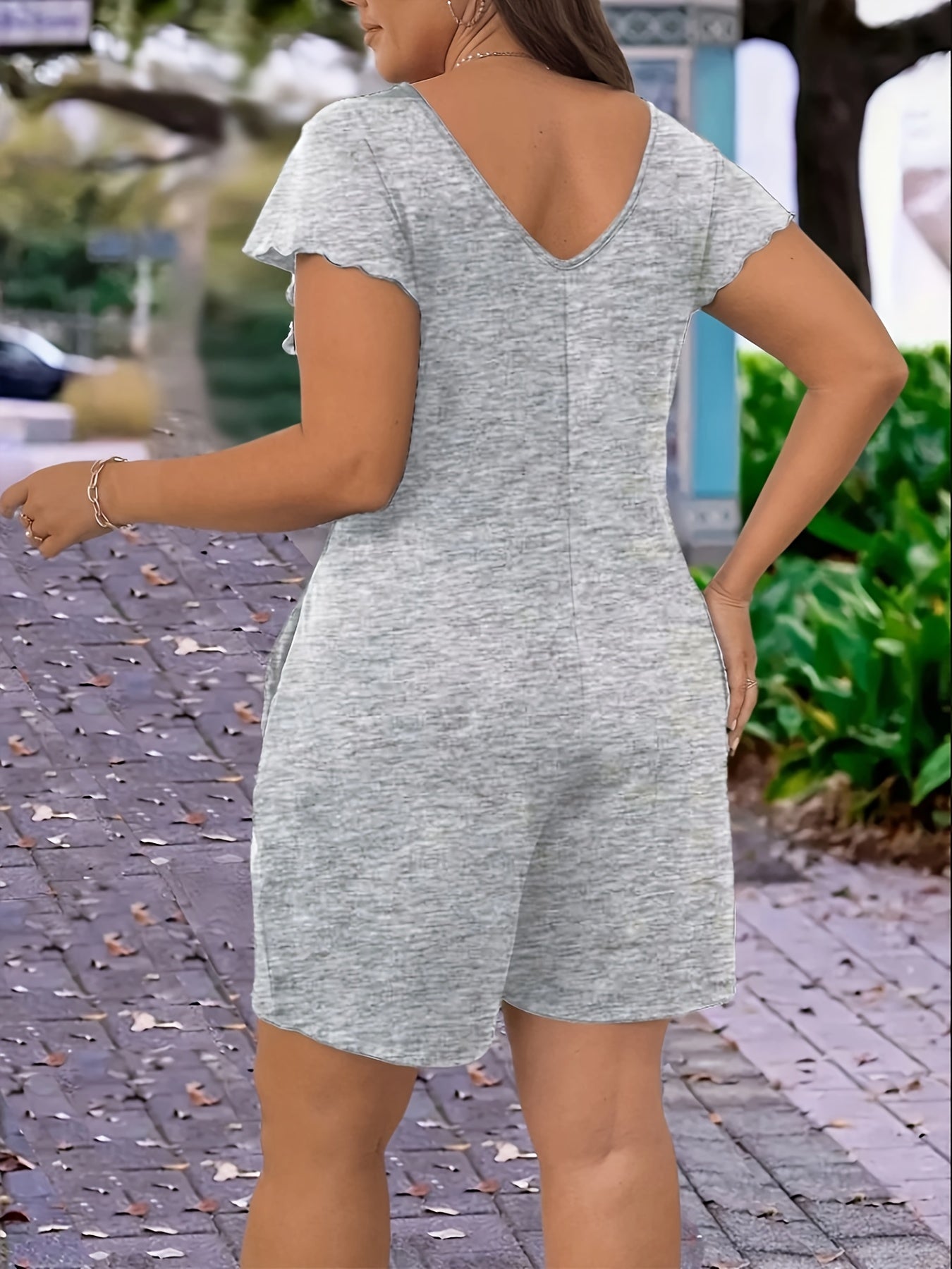 Plus Size Women's Black Jumpsuit Casual Summer Romper with Pockets