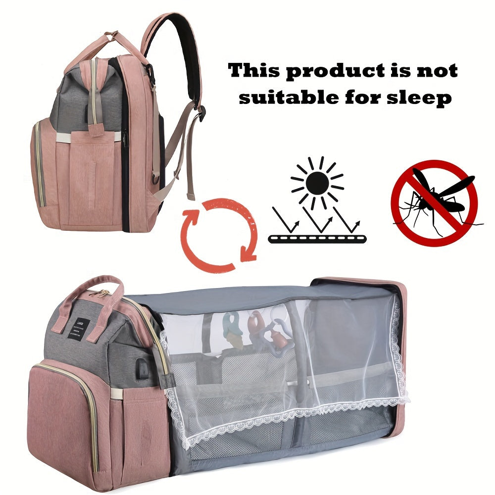 Multifunctional Diaper Backpack with Changing Station Mirror Compartments Striped Pattern