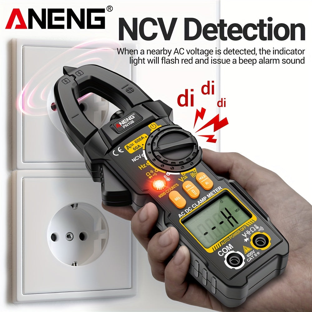 Clamp Meter with 6000 Counts for AC/DC Voltage, 600A Current, Resistance and Capacitance