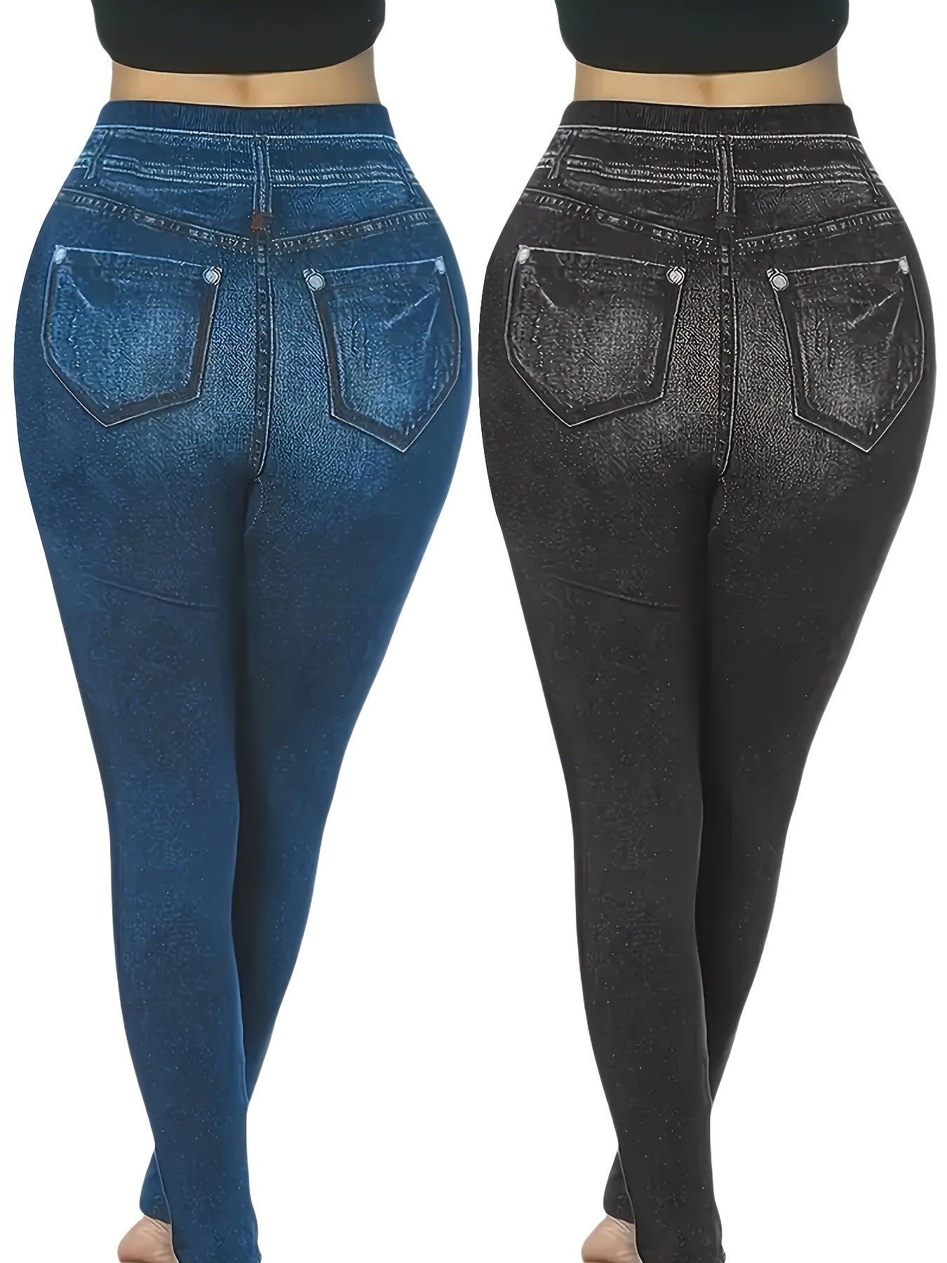 Plus-Size Women's Stretchy Denim Two-Piece Set All-Season Casual