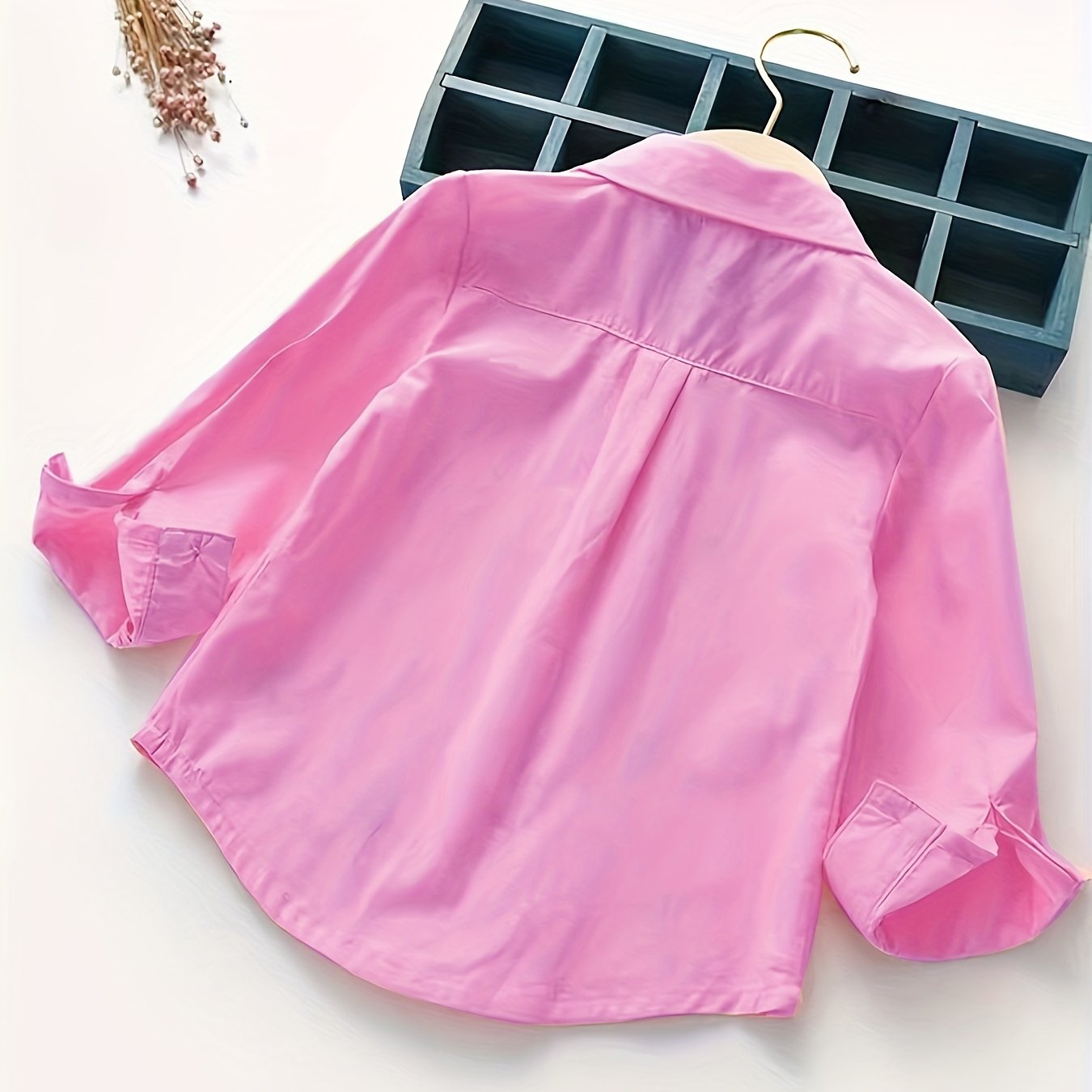 Girls Cotton Shirt with Embroidery, Long Sleeves, Ruffled Cuffs, Spring Fall Casual