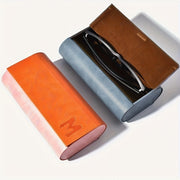 Dual-Layer Glasses Case Blue or Orange Faux Leather Scratch-Resistant Eyeglass Holder