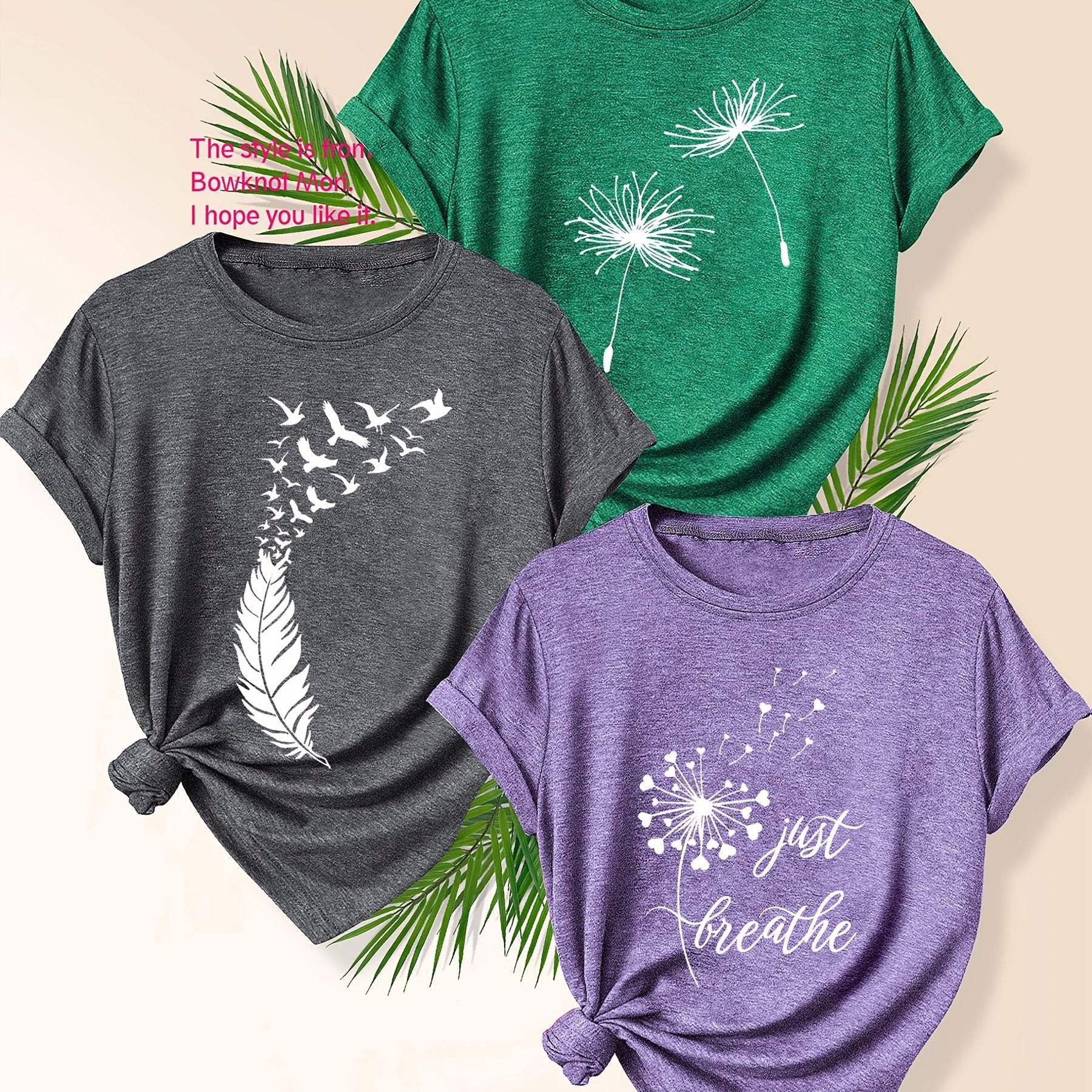 Women Summer T-Shirt Set Soft Cotton Blend Graphic Tees Multiple Colors