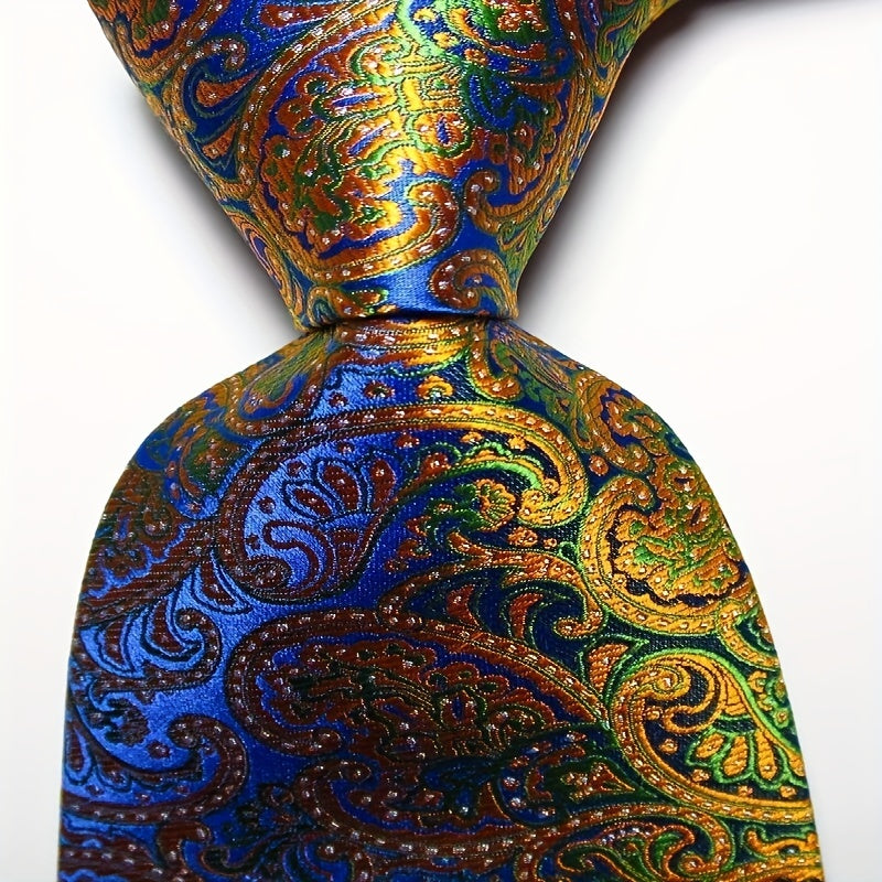 Men's Paisley Necktie Golden Blue Black Classic Print for Business Party Wedding