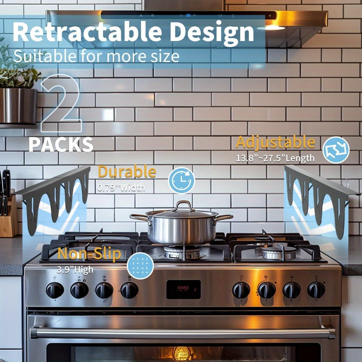 Stainless Steel Stove Gap Shields Adjustable Heat-Resistant Easy to Clean Kitchen Protector