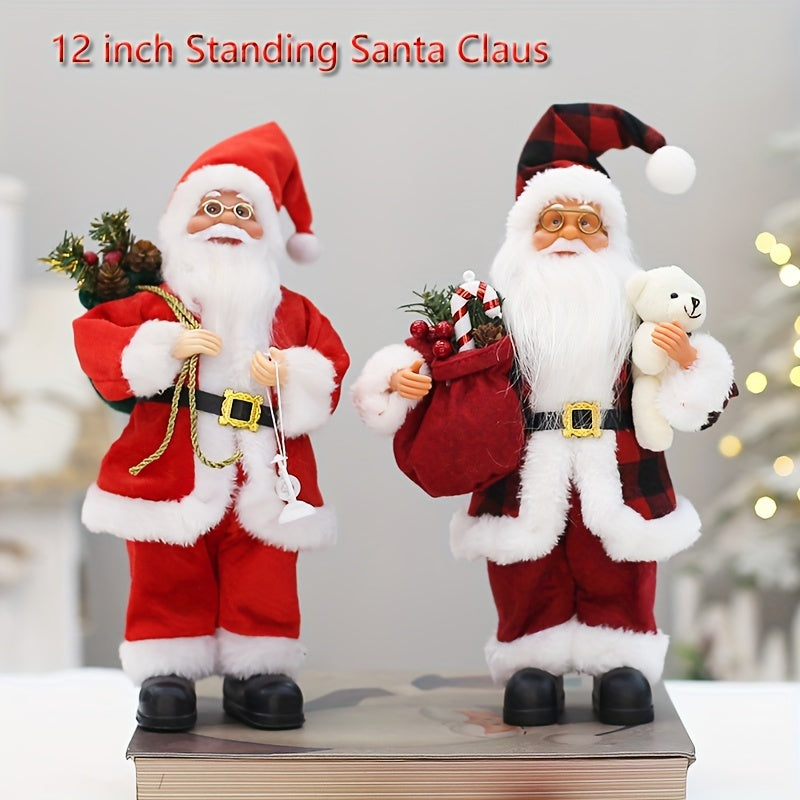 12-Inch Santa Figurine Red Black Attire Christmas Home Decor Tabletop Display