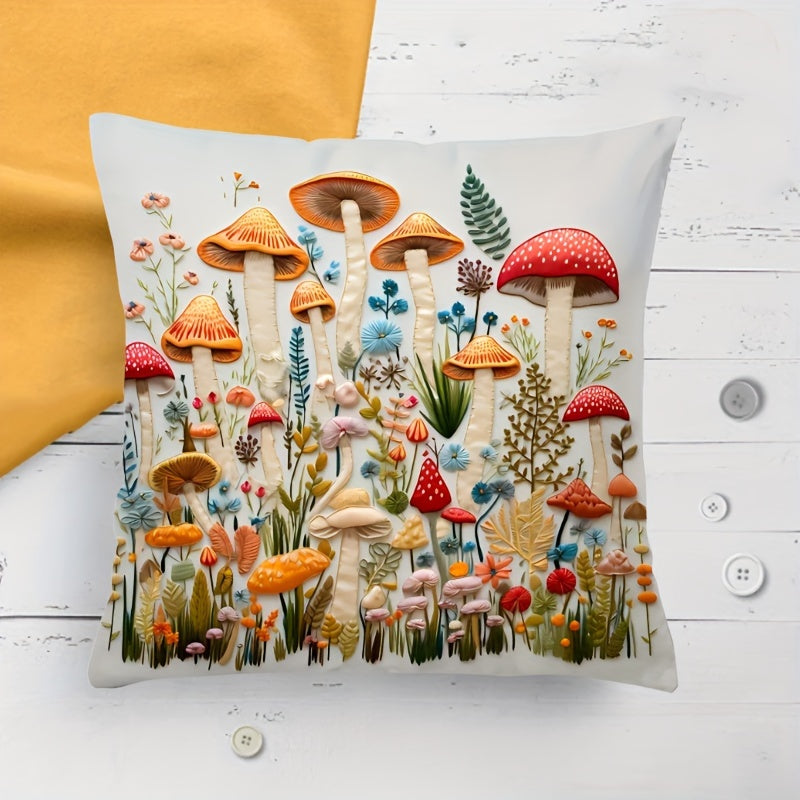 Полиэстеровая наволочка на подушку с цветочным и грибным принтом, декоративная подушка для гостиной и спальни, 1 шт.