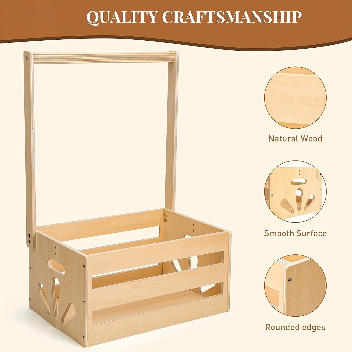 Wooden Baby Hamper Storage Box with Handle for Nursery Organization and Toy Storage
