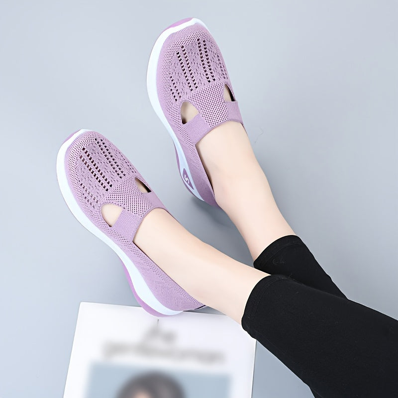 Women's Knitted Flats with Breathable Mesh Soft Sole and Cut-Out Design for Daily Wear