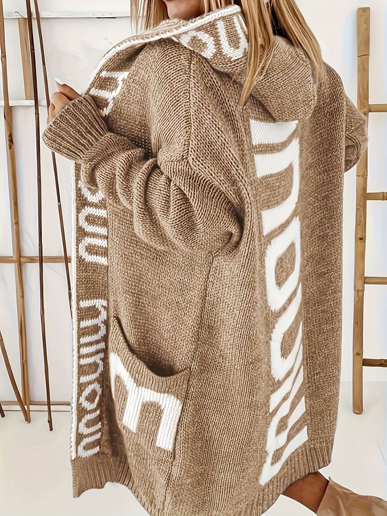 Plus Size Women's Red Open Front Cozy Cardigan with MOM Lettering