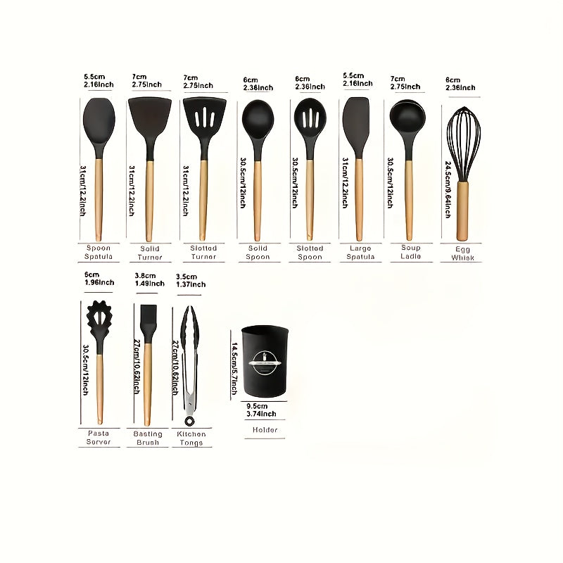 Silicone Kitchen Utensil Set 12 Pieces Non-Stick Heat-Resistant Cooking Tools