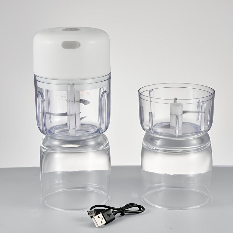 USB rechargeable mini garlic press electric meat chopper transparent design blue LED portable kitchen 100ml 250ml