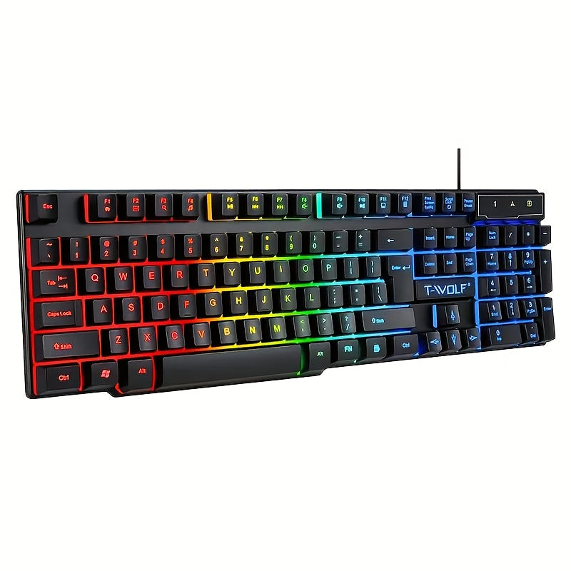Teclado mecánico para juegos con cable, retroiluminado, ergonómico, negro, con LED para oficina y juegos