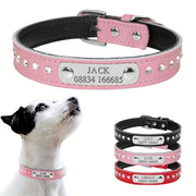 Leather Pet Collar for Small Dogs and Kittens Adjustable with Nameplate and Free Engraving