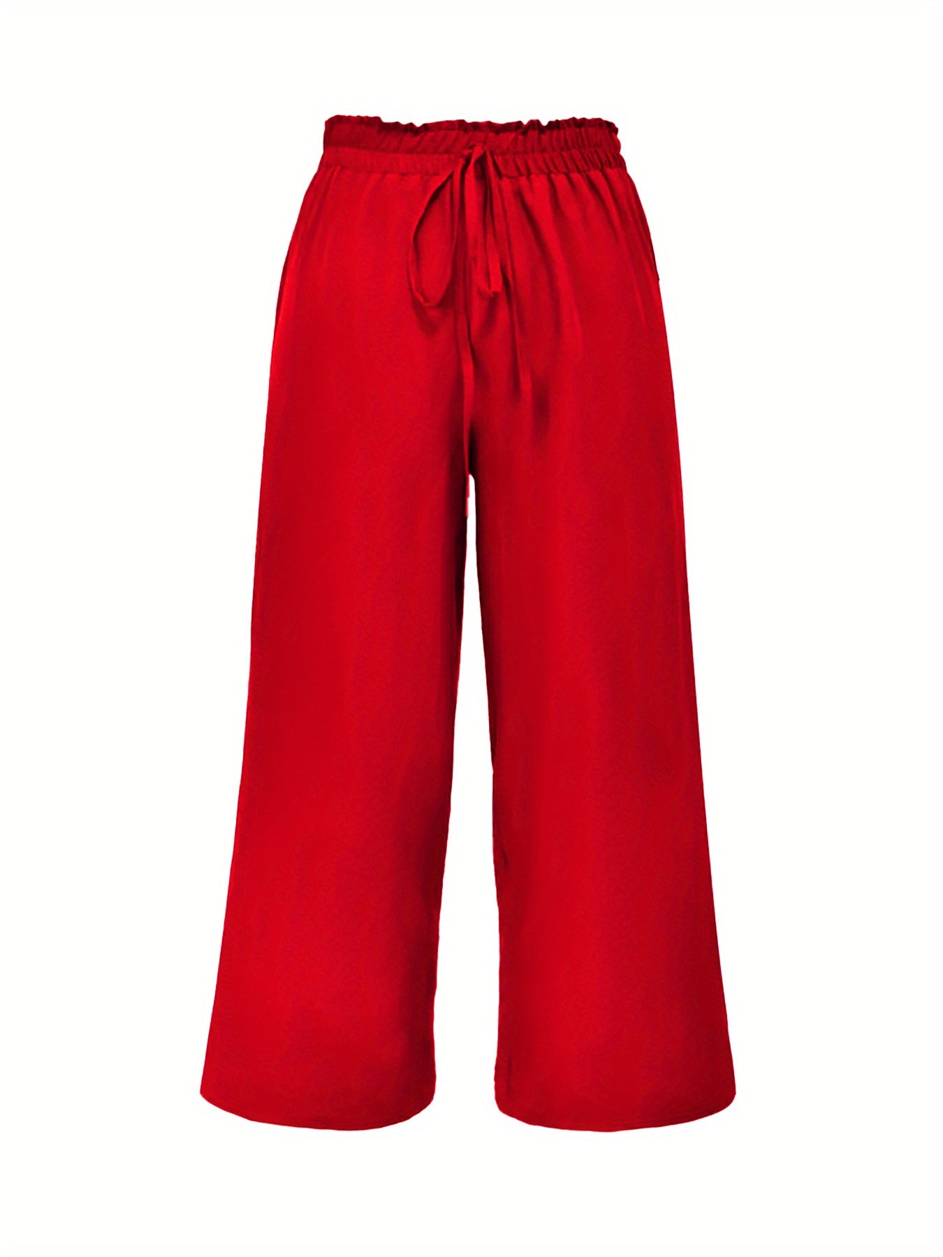 Plus Size Women's Emerald Green Wide-Leg Pants Elastic Waist Beach Vacation Wear