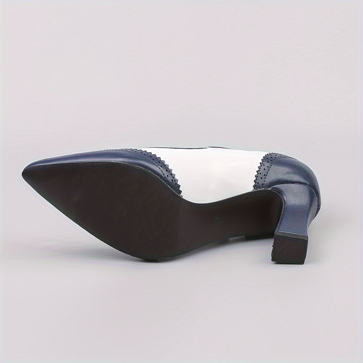 Women's Leather Pointed Toe Pumps Vintage Chunky Heel Formal Shoes