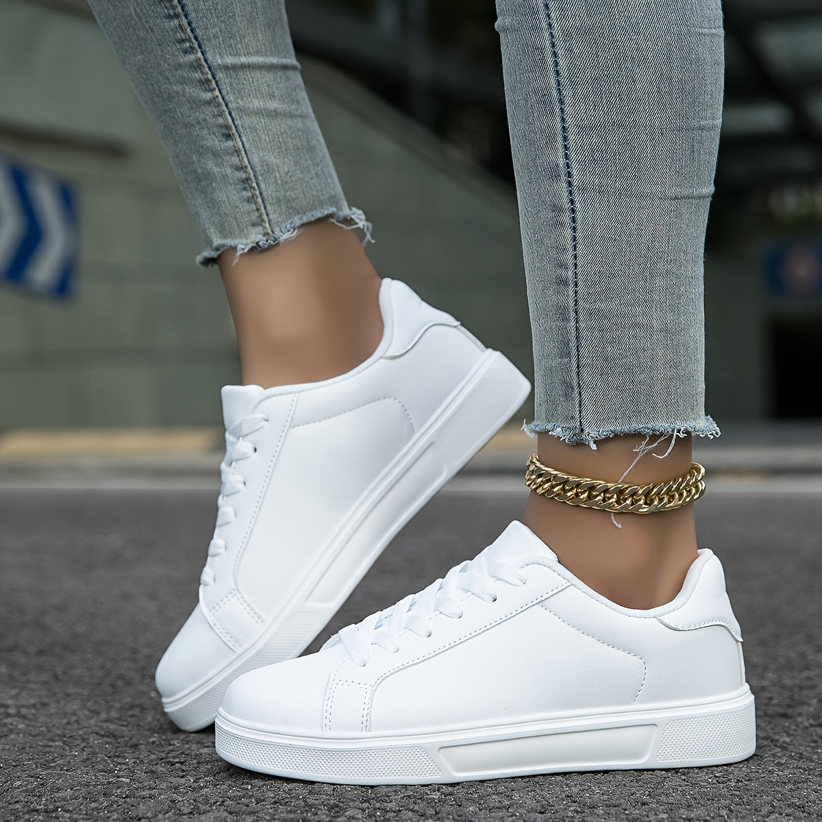 Women's Casual Leather Sneakers - Lightweight Low Top Lace-Up Shoes